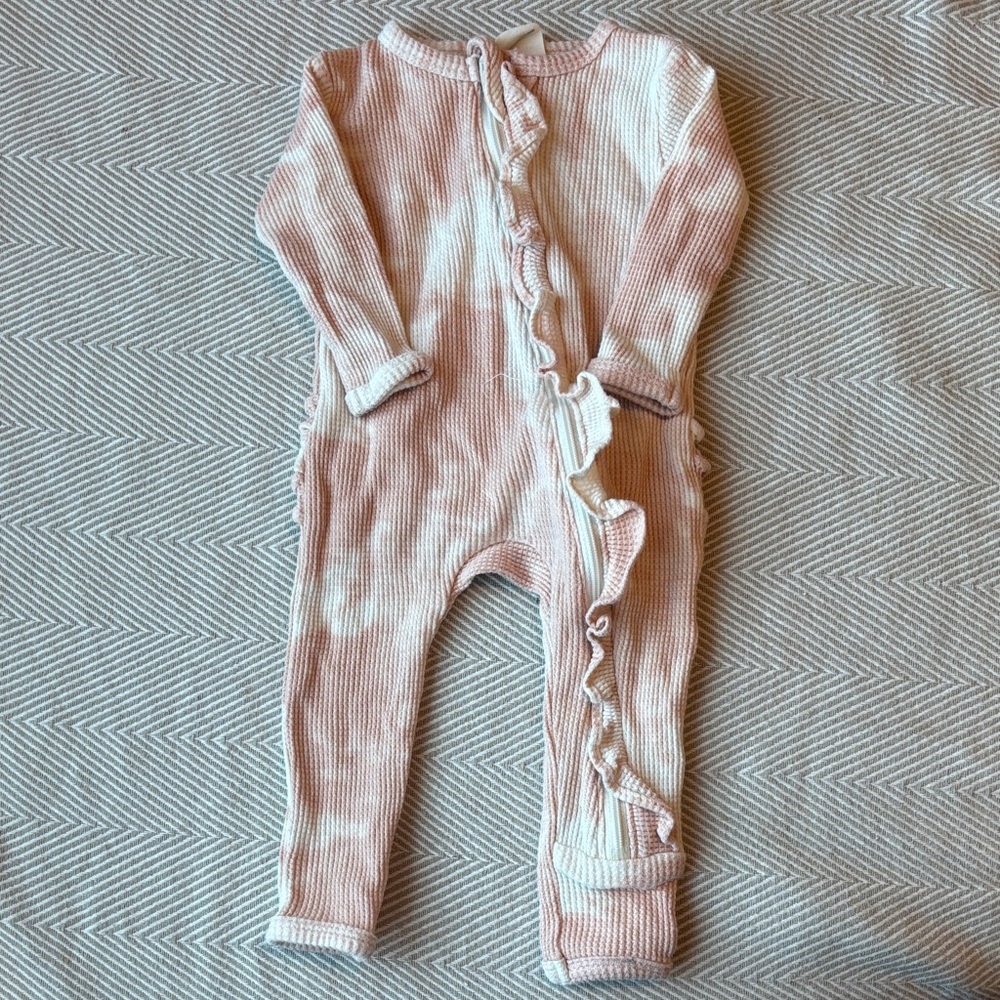 Ruffled Zip-Front Pink Footed One-Piece for Kids